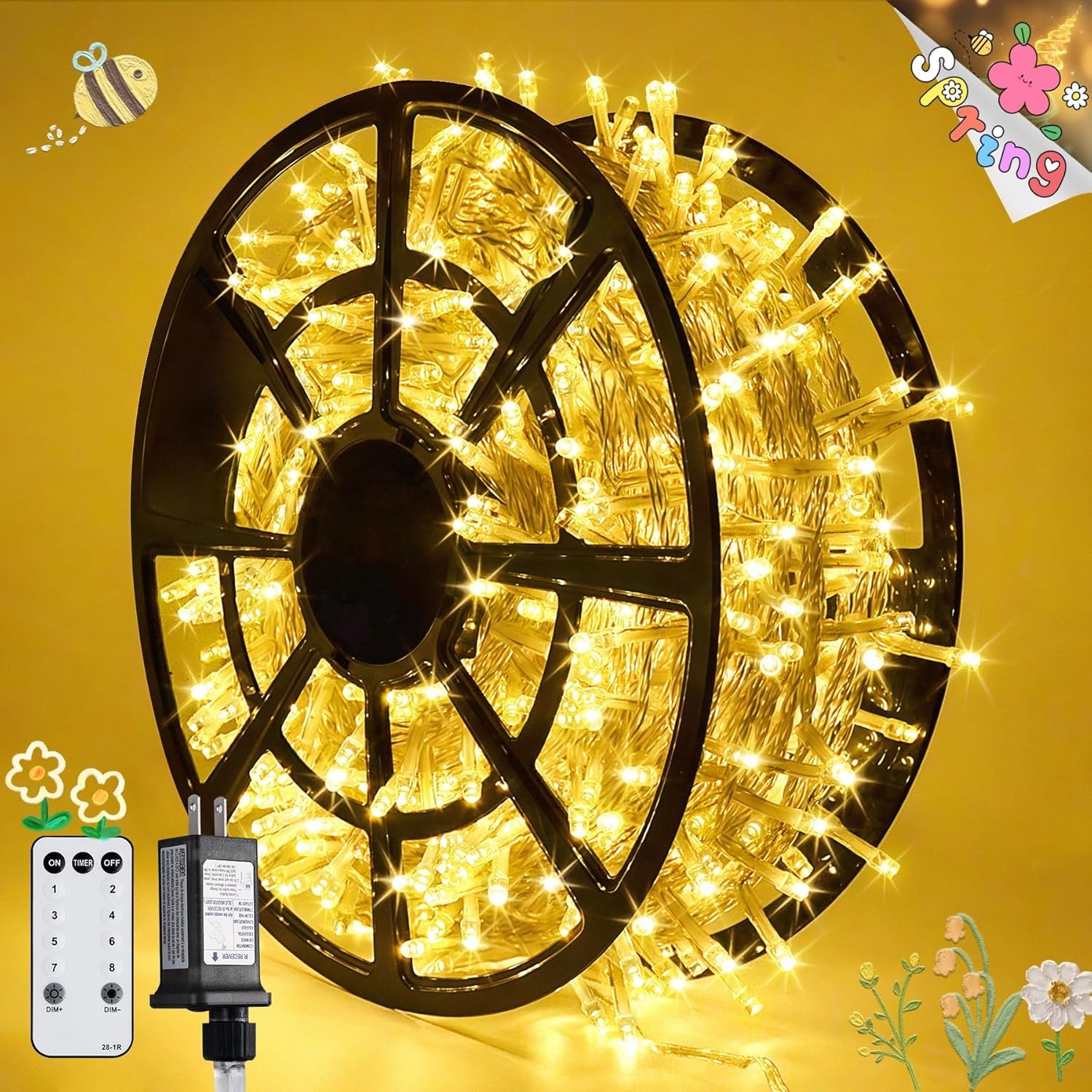 168FT 600 LED Christmas Lights Outdoor Waterproof Clear Wire Indoor String Lights for outside Warm White Christmas Tree Lights Plug in for Bedroom Wedding Party Spring Decor