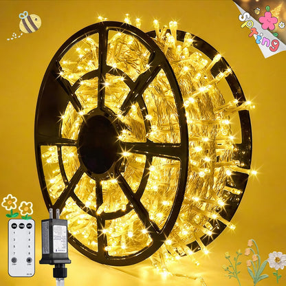 168FT 600 LED Christmas Lights Outdoor Waterproof Clear Wire Indoor String Lights for outside Warm White Christmas Tree Lights Plug in for Bedroom Wedding Party Spring Decor