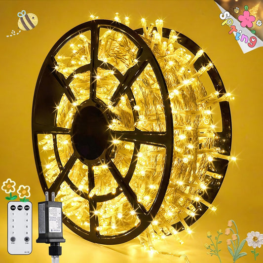 168FT 600 LED Christmas Lights Outdoor Waterproof Clear Wire Indoor String Lights for outside Warm White Christmas Tree Lights Plug in for Bedroom Wedding Party Spring Decor