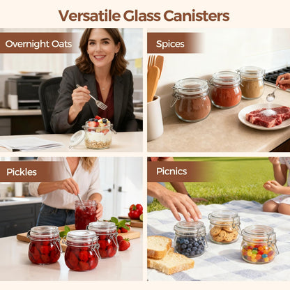 6-Pack 17Oz Short Glass Storage Jars with Lids, Pint Sized Canning Jars for Jams & Pickling, Airtight Food Canisters for Spices, Nuts, Snacks & Kitchen Drawer Pantry Organization