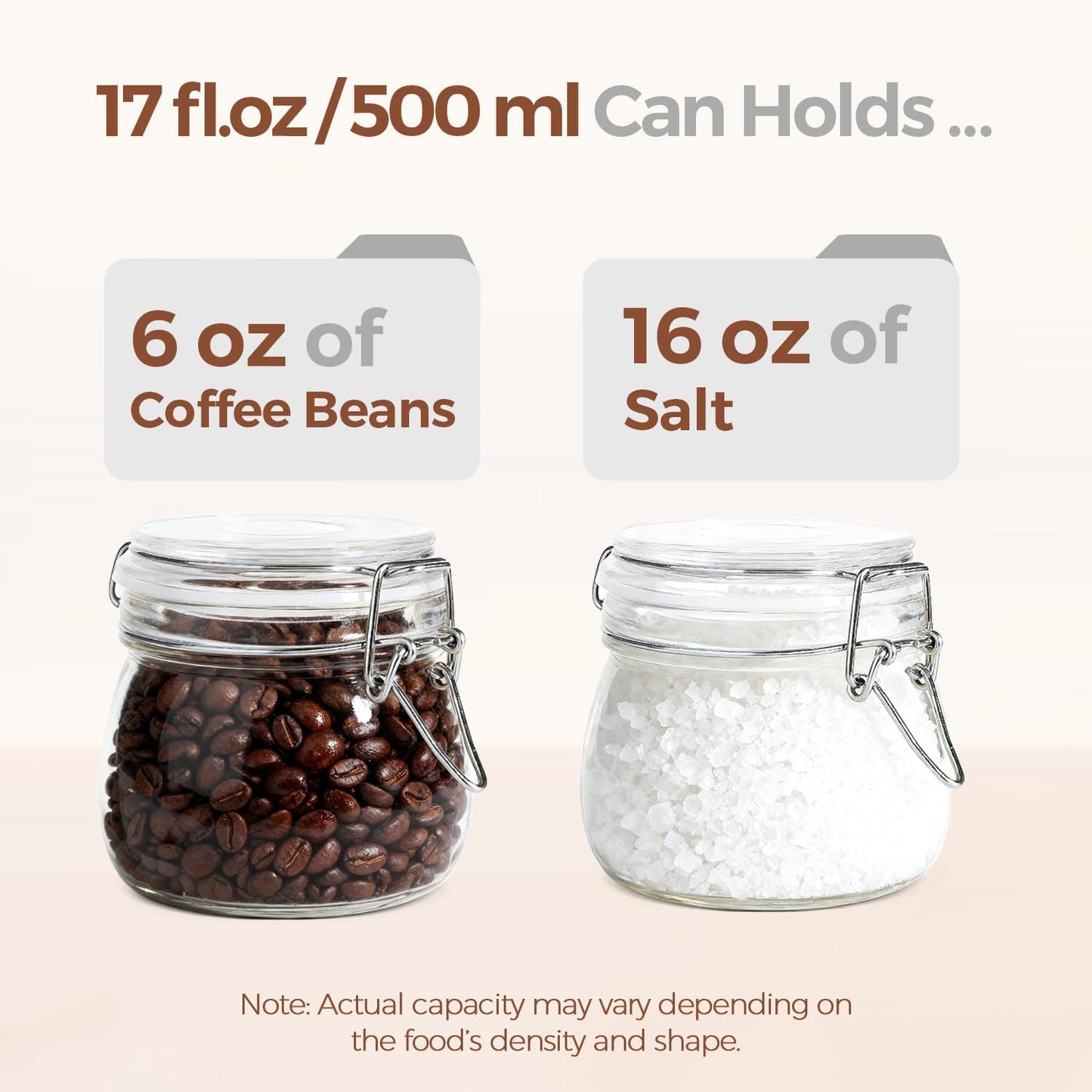 6-Pack 17Oz Short Glass Storage Jars with Lids, Pint Sized Canning Jars for Jams & Pickling, Airtight Food Canisters for Spices, Nuts, Snacks & Kitchen Drawer Pantry Organization