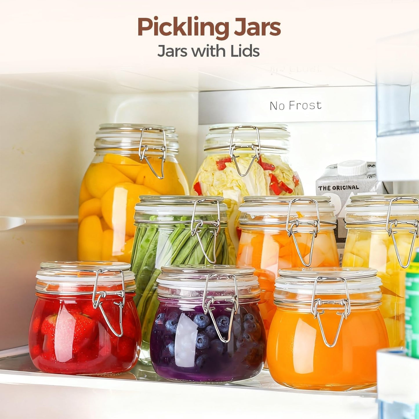 6-Pack 17Oz Short Glass Storage Jars with Lids, Pint Sized Canning Jars for Jams & Pickling, Airtight Food Canisters for Spices, Nuts, Snacks & Kitchen Drawer Pantry Organization