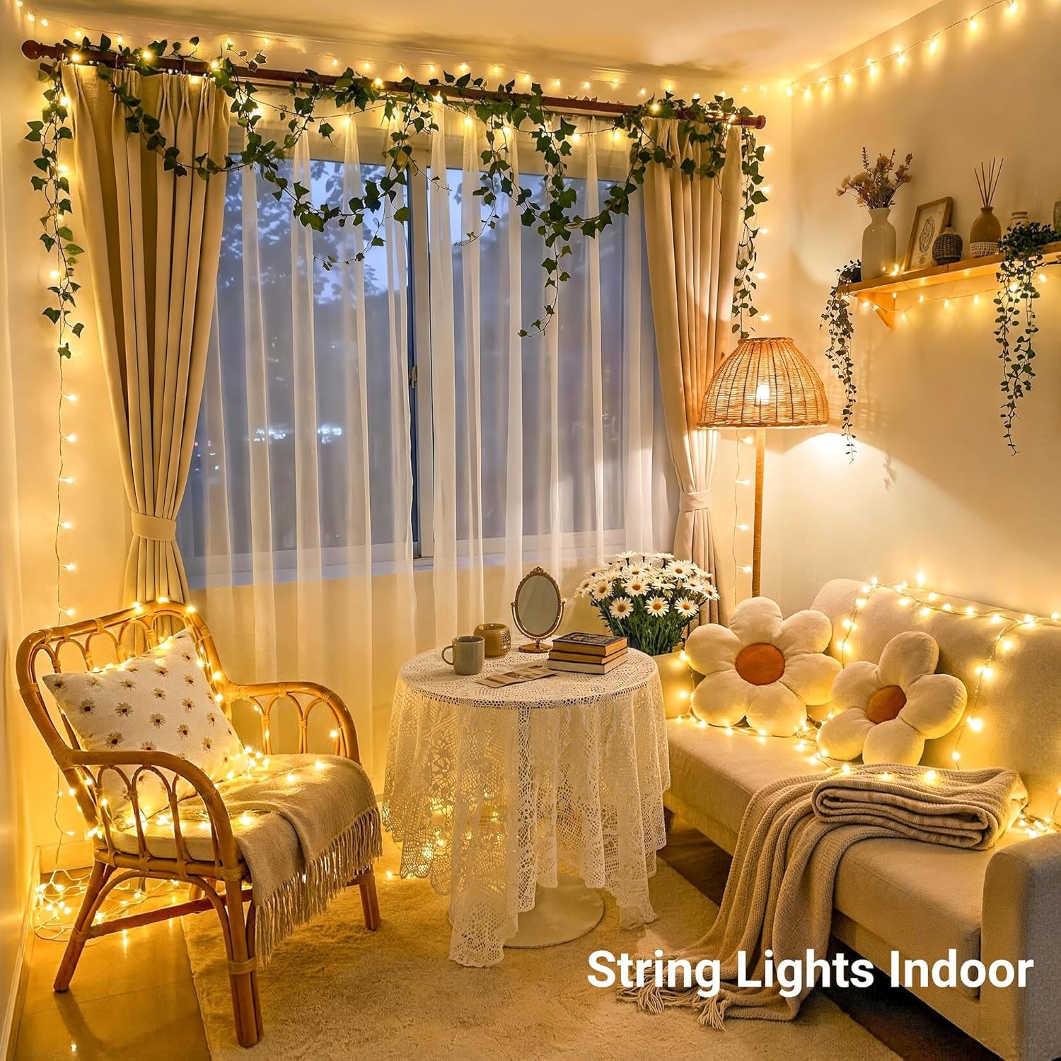 168FT 600 LED Christmas Lights Outdoor Waterproof Clear Wire Indoor String Lights for outside Warm White Christmas Tree Lights Plug in for Bedroom Wedding Party Spring Decor