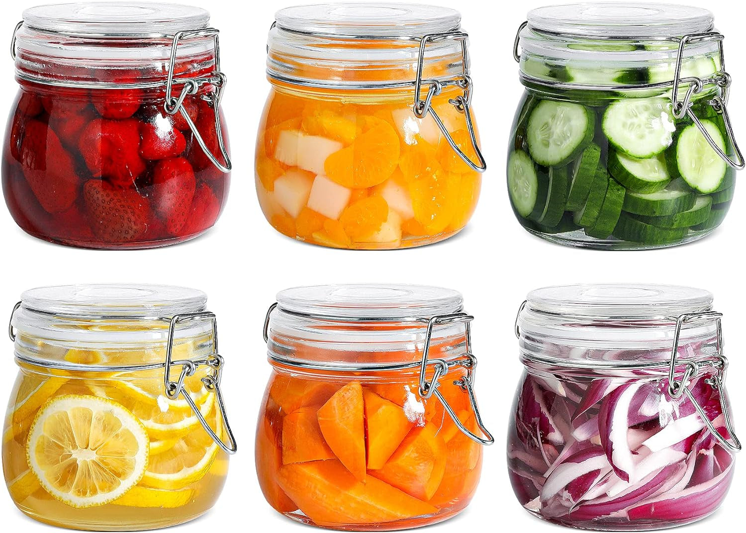 6-Pack 17Oz Short Glass Storage Jars with Lids, Pint Sized Canning Jars for Jams & Pickling, Airtight Food Canisters for Spices, Nuts, Snacks & Kitchen Drawer Pantry Organization