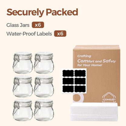 6-Pack 17Oz Short Glass Storage Jars with Lids, Pint Sized Canning Jars for Jams & Pickling, Airtight Food Canisters for Spices, Nuts, Snacks & Kitchen Drawer Pantry Organization