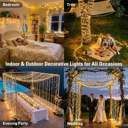 168FT 600 LED Christmas Lights Outdoor Waterproof Clear Wire Indoor String Lights for outside Warm White Christmas Tree Lights Plug in for Bedroom Wedding Party Spring Decor